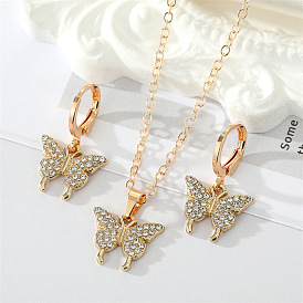 Chic Butterfly Jewelry Set with Alloy Inlaid Diamonds for Women - Versatile Lock Necklace and Earrings in Unique Design