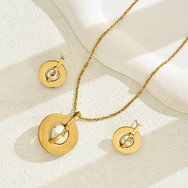 Комплекты из круглых подвесок и серег-гвоздиков из нержавеющей стали для женщин, с имитацией жемчуга