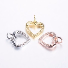 Long-Lasting Plated Brass Micro Pave Cubic Zirconia Charms, Hollow Heart
