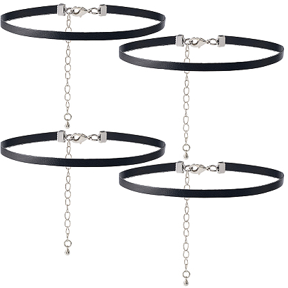 4шт. кожаные чокеры, с латунными карабин-лобстерами , платина