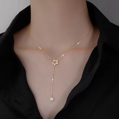 Collares tipo lazo con diamantes de imitación de cristal y aleación de estrella para mujer
