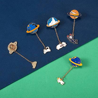 5 piezas 5 estilo planeta con broches de esmalte de aleación animal, pin de esmalte para ropa de mochila, dorado