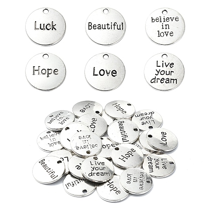 30 шт 6 стили подвески из сплава в тибетском стиле, плоские круглые со словом