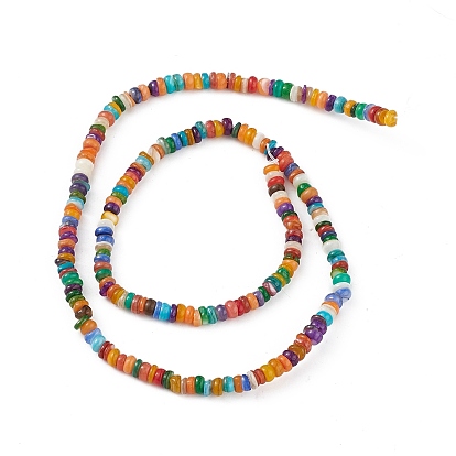 Rainbow Color Natural Freshwater Shell Beads Strands, Dyed, Heishi Beads, Flat Round/Disc