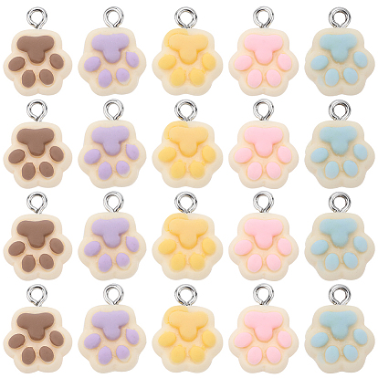 30шт 5 цвета непрозрачная смола отпечатки лап подвески, Подвески в виде кошачьих когтей с железными петлями платинового цвета