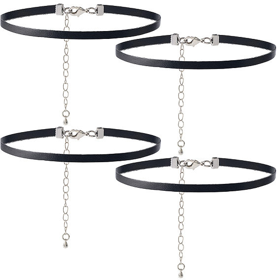 4шт. кожаные чокеры, с латунными карабин-лобстерами , платина