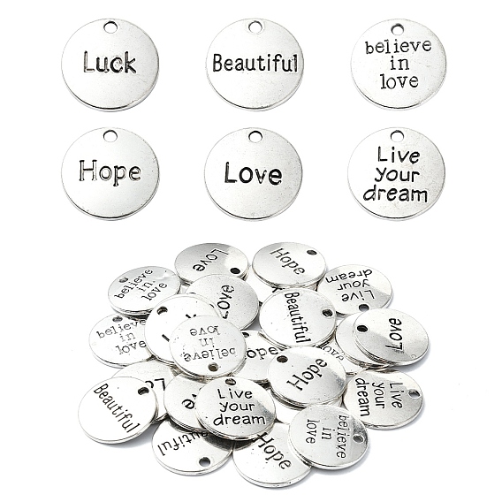 30 шт 6 стили подвески из сплава в тибетском стиле, плоские круглые со словом