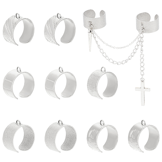 10 шт. 5 стили 304 компоненты открытого манжетного кольца из нержавеющей стали, кольцо петли