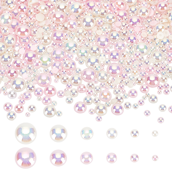 12 Bags 12 Style  Pearlized ABS Cabochons, Flat Round
