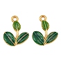 304 Stainless Steel with Green Enamel Pendants, Leaf Charms, Ion Plating(IP)