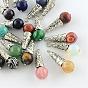 Gemstone Pendants, with Alloy Findings, Antique Silver, Snowcone