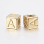 304 Stainless Steel Large Hole Letter European Beads, Horizontal Hole, Cube with Letter.A