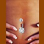 Piercing Jewelry, Brass Cubic Zirconia Navel Ring, Belly Rings, with 304 Stainless Steel Bar, Lead Free & Cadmium Free, Flat Round