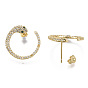 Brass Micro Pave Cubic Zirconia Stud Earrings, Half Hoop Earrings, with Earring Backs, Nickel Free, Snake, Clear