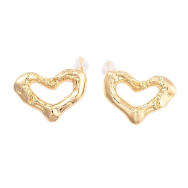 2Pcs Brass Stud Errings, Nickle Free, Heart(Left and Right)