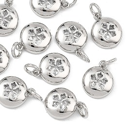 Shegrace Valentinstag-Anhänger aus Messing mit klaren Zirkonia, flach rund mit Blumenmuster Charms, cadmiumfrei und bleifrei und nickelfrei