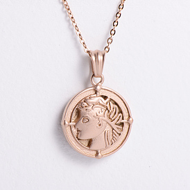 Мужские ожерелья из нержавеющей стали в винтажном стиле с плоским круглым подвесом-портретом для повседневной носки