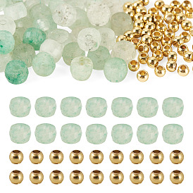 50 pièces de perles de quartz fraise vert naturel, facette, rondelle, avec 50 pièces de perles rondes massives en laiton doré