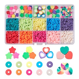 Handmade Polymer Clay Beads, for Hawaiian Earring Bracelet Necklace Jewelry Making, Star & Flower & Heart & Flat Round
