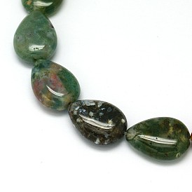 Teardrop Natural Moss Agate Bead Strands, 18x13x6mm, Hole: 1mm, about 23pcs/strand, 15.9 inch