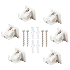 Gorgecraft 6 Sets Plastic Self Adhesive Curtain Rod Hanger, with Iron and Plastic Screws Accessories, Wall Hooks Drapery Pole & Fixings, for Bathroom Kitchen Home Bathroom and Hotel