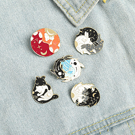 Cartoon Animal Brooch Set - Red Fox, Black and White Rabbit, Cat Fashion Pin