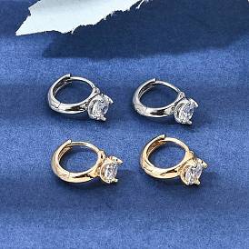 Brass Micro Pave Cubic Zirconia Hoop Earrings, Round