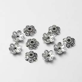 Tibetan Style Alloy Flower Bead Caps, 9x2mm, Hole: 1mm