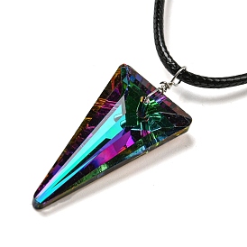 Waxed Cord Necklaces, with K9 Glass Pendant Necklaces, Triangle