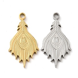 Ion Plating(IP) 304 Stainless Steel Pendants, Peacock Feather Charm
