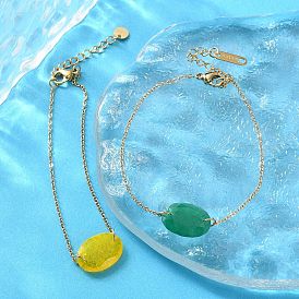 304 из нержавеющей стали ссылка браслеты, золотые цепочки-цепочки для женщин, с бусиной из натурального окрашенного нефрита, ионное покрытие (ip)