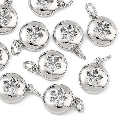 Shegrace Valentinstag-Anhänger aus Messing mit klaren Zirkonia, flach rund mit Blumenmuster Charms, cadmiumfrei und bleifrei und nickelfrei