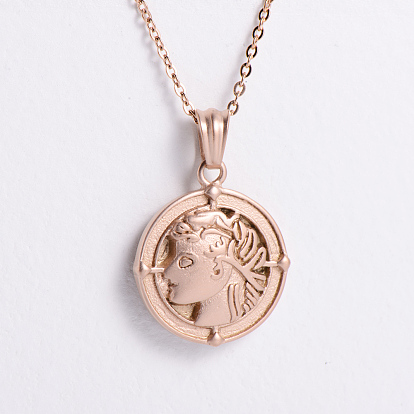 Мужские ожерелья из нержавеющей стали в винтажном стиле с плоским круглым подвесом-портретом для повседневной носки