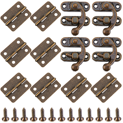4шт. защелки для замка деревянной коробки из цинкового сплава, 8шт. железный шарнир, прямоугольные