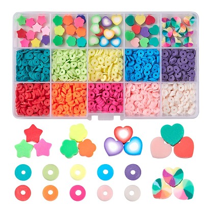 Handmade Polymer Clay Beads, for Hawaiian Earring Bracelet Necklace Jewelry Making, Star & Flower & Heart & Flat Round
