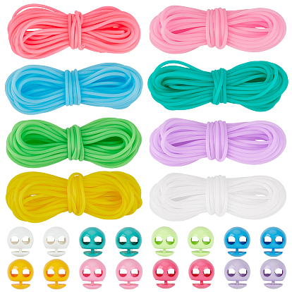 32 шт. 8 цвета пластиковые замки для шнура, застежка-кнопка с двойным отверстием на шнурке, с резиновым шнуром разных цветов (48м 8 цветов)