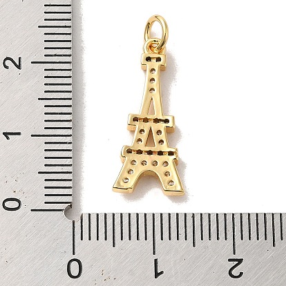 Brass Cubic Zirconia Pendants, with Jump Ring, Eiffel Tower