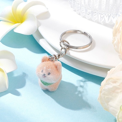 Брелоки из непрозрачной смолы с эффектом флокирования, с железными разрезными брелоками, собака