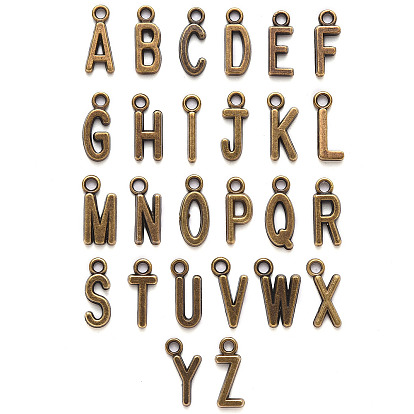 Pendentifs en alliage de style tibétain, sans cadmium et sans plomb, alphabet, lettre a à z