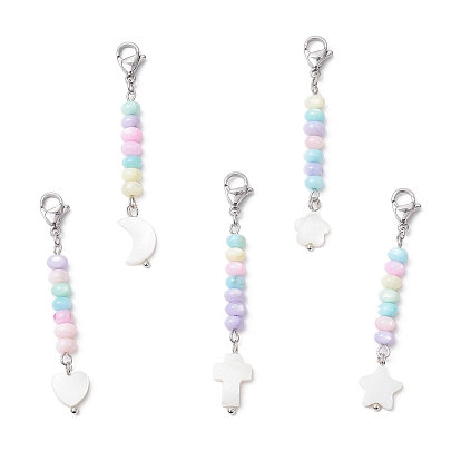 5шт. окрашенные натуральные пресноводные ракушки бусины подвеска украшение, Сплав с застежками когтя омара, луна и звезда и сердце и цветок и крест