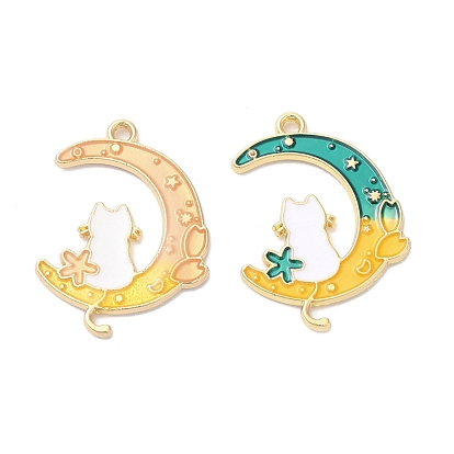 Подвески из эмали и сплава, золотые, кот с лунным шармом
