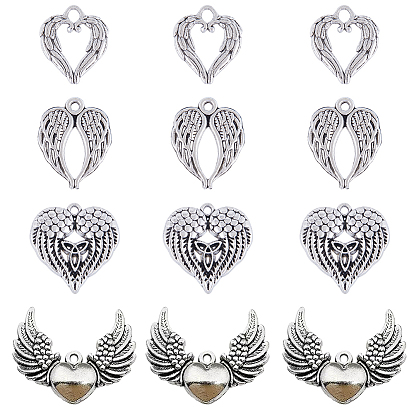 40 шт 4 стили подвески из сплава в тибетском стиле, очарование крыла сердца