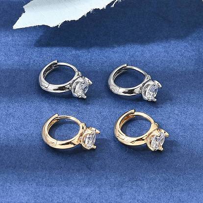 Brass Micro Pave Cubic Zirconia Hoop Earrings, Round