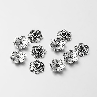 Tibetan Style Alloy Flower Bead Caps, 9x2mm, Hole: 1mm