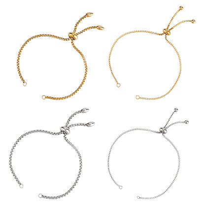 12 шт. 4 стили регулируемые 304 изготовление браслетов-слайдеров из нержавеющей стали, Боло браслеты, с 202 из нержавеющей стали бусы