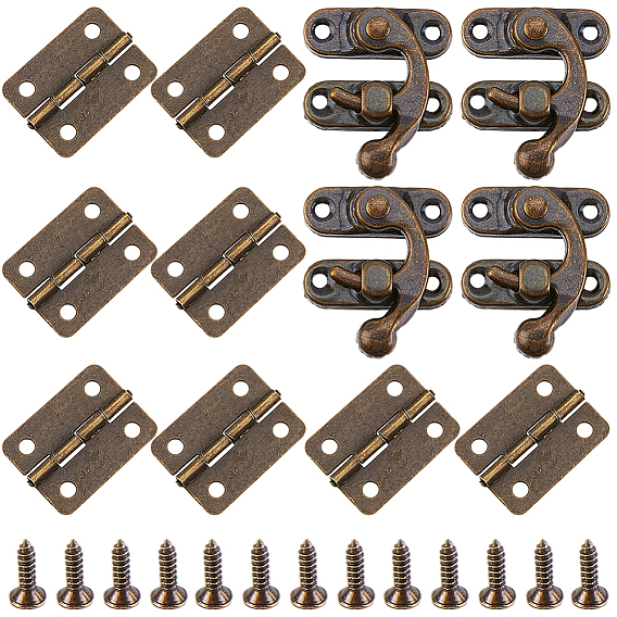 4шт. защелки для замка деревянной коробки из цинкового сплава, 8шт. железный шарнир, прямоугольные