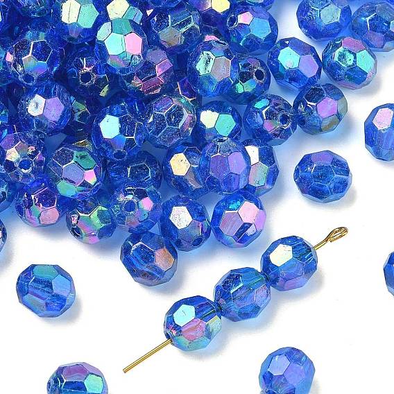 Экологичные прозрачные акриловые бусины, граненые, круглые, AB цвет