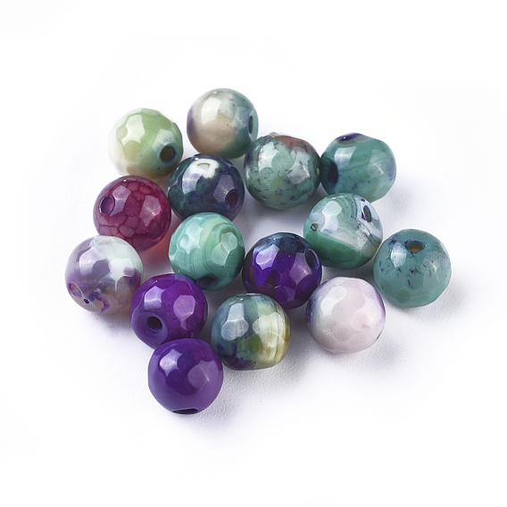 Natural Agate Beads, Dyed & Heated, Faceted, Round