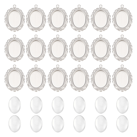 50 шт. 316 оправы для подвесок из хирургической нержавеющей стали с кабошонами, овальные, с 50 прозрачными стеклянными кабошонами