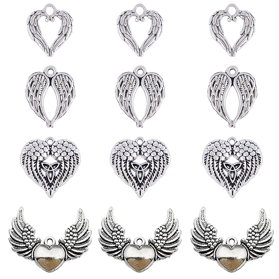 40 шт 4 стили подвески из сплава в тибетском стиле, очарование крыла сердца